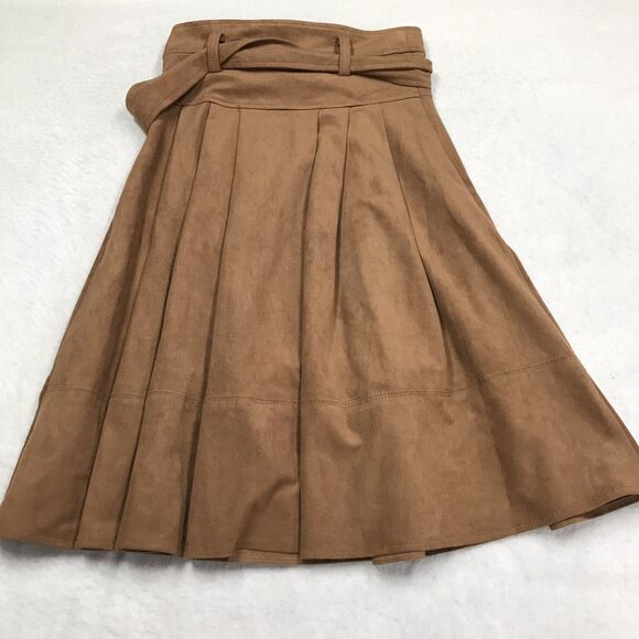 ANTHROPOLOGIE Akemi Kin Skirt Women 0 (26x36) Mocha Faux Suede Tulip Belt Pleat - Picture 2 of 12